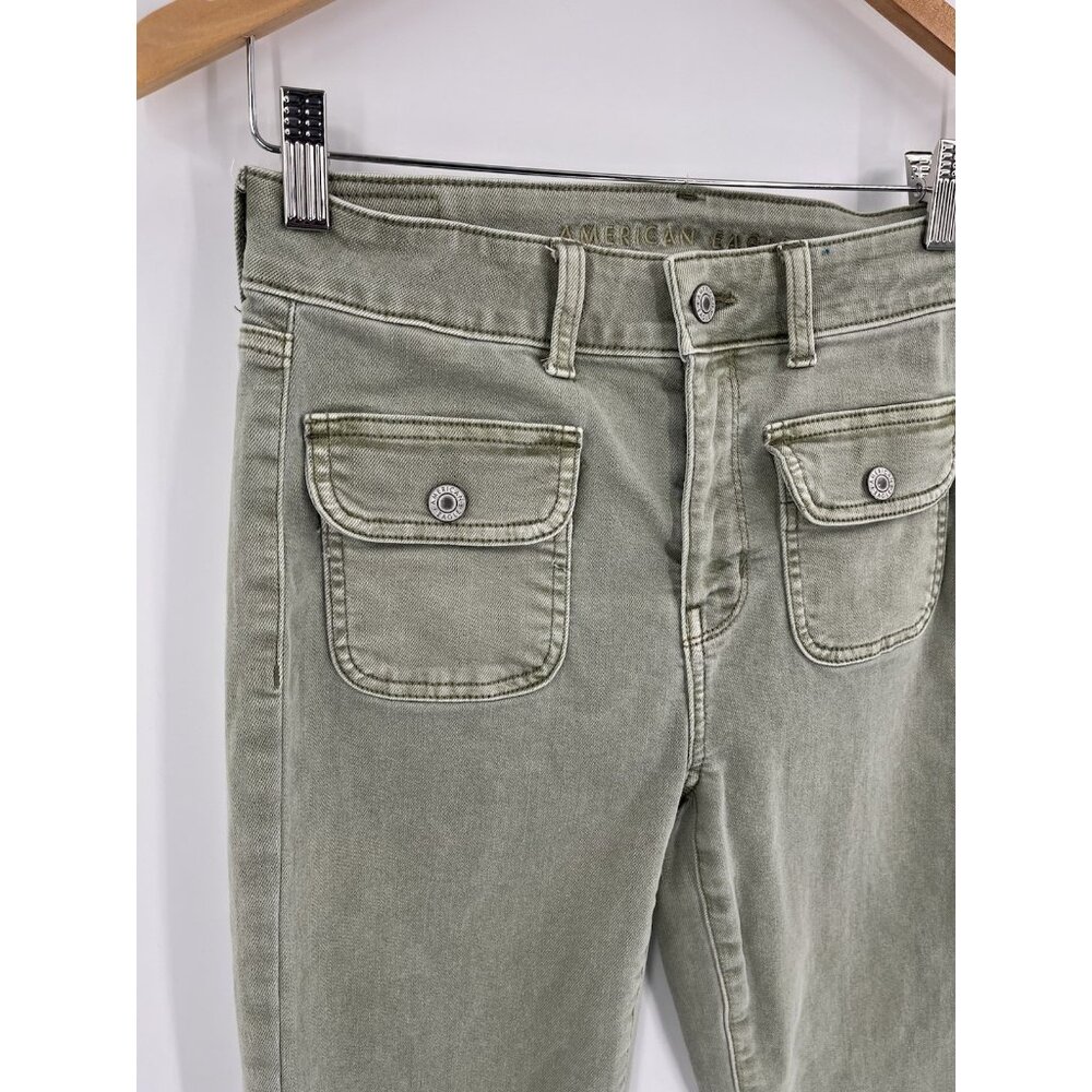 AMERICAN EAGLE Women's Green Super Hi-Rise Flare Jeans US 4 - Picture 2 of 7